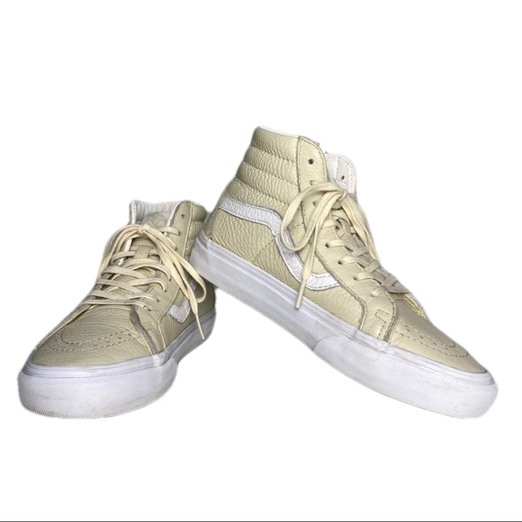 Cream White Leather Suede Sk8 Hi Top Vans Sneakers Mens 5 Womens 6.5 - Picture 3 of 10